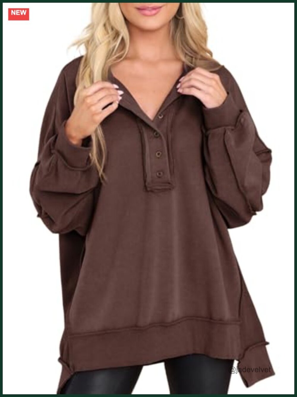 Oversized Henley Neck Sweatshirt for Women Long Sleeve Fall Winter Pullover Top
